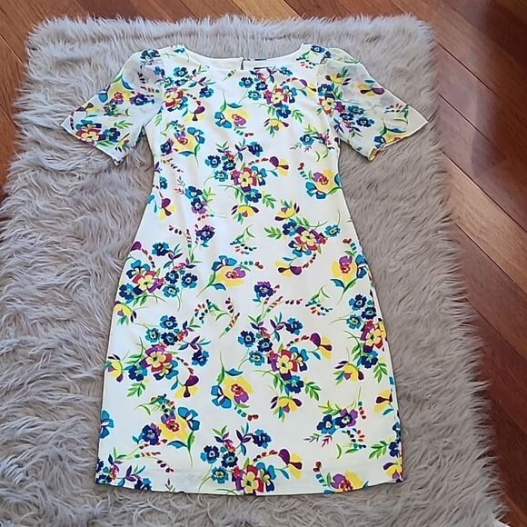 Karl Lagerfeld womens sheer sleeve floral sheath dress white multicolor‎ size 0 - Picture 1 of 8